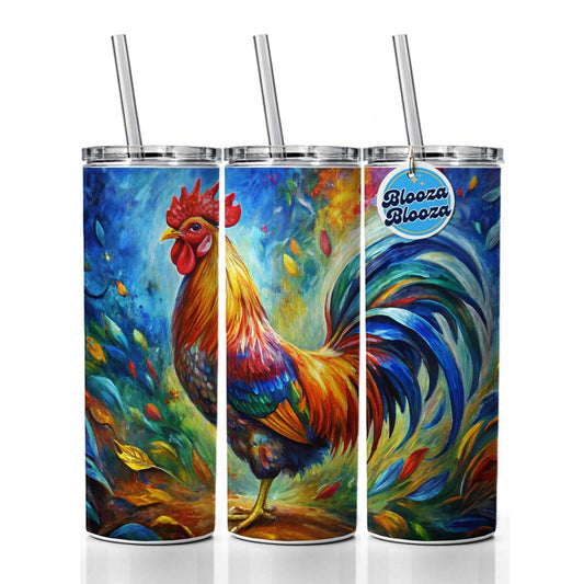 Rooster Abstract Art Skinny Tumbler 20oz with Straw Insulated Water Bottle Gift