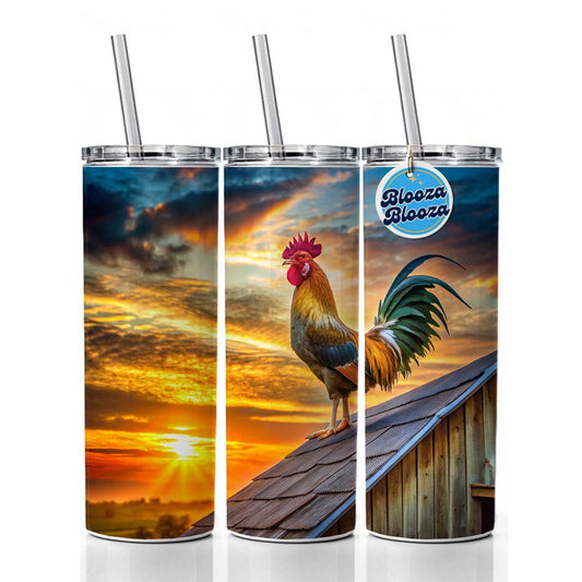 Rooster on Barn Roof At Sunrise Skinny Tumbler 20oz with Straw Insulated Water Bottle Gift