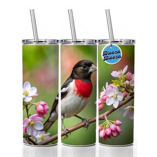 Rose Breasted Grosbeak Backyard Bird Skinny Tumbler 20oz with Straw Insulated Water Bottle Gift