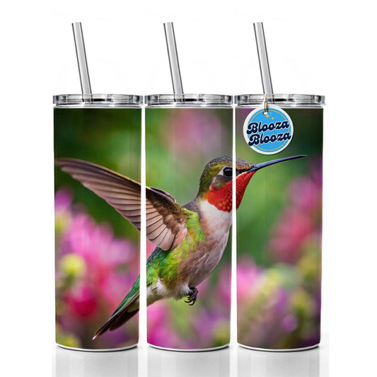 Ruby Throated Hummingbird Flying Backyard Bird Skinny Tumbler 20oz with Straw Insulated Water Bottle Gift