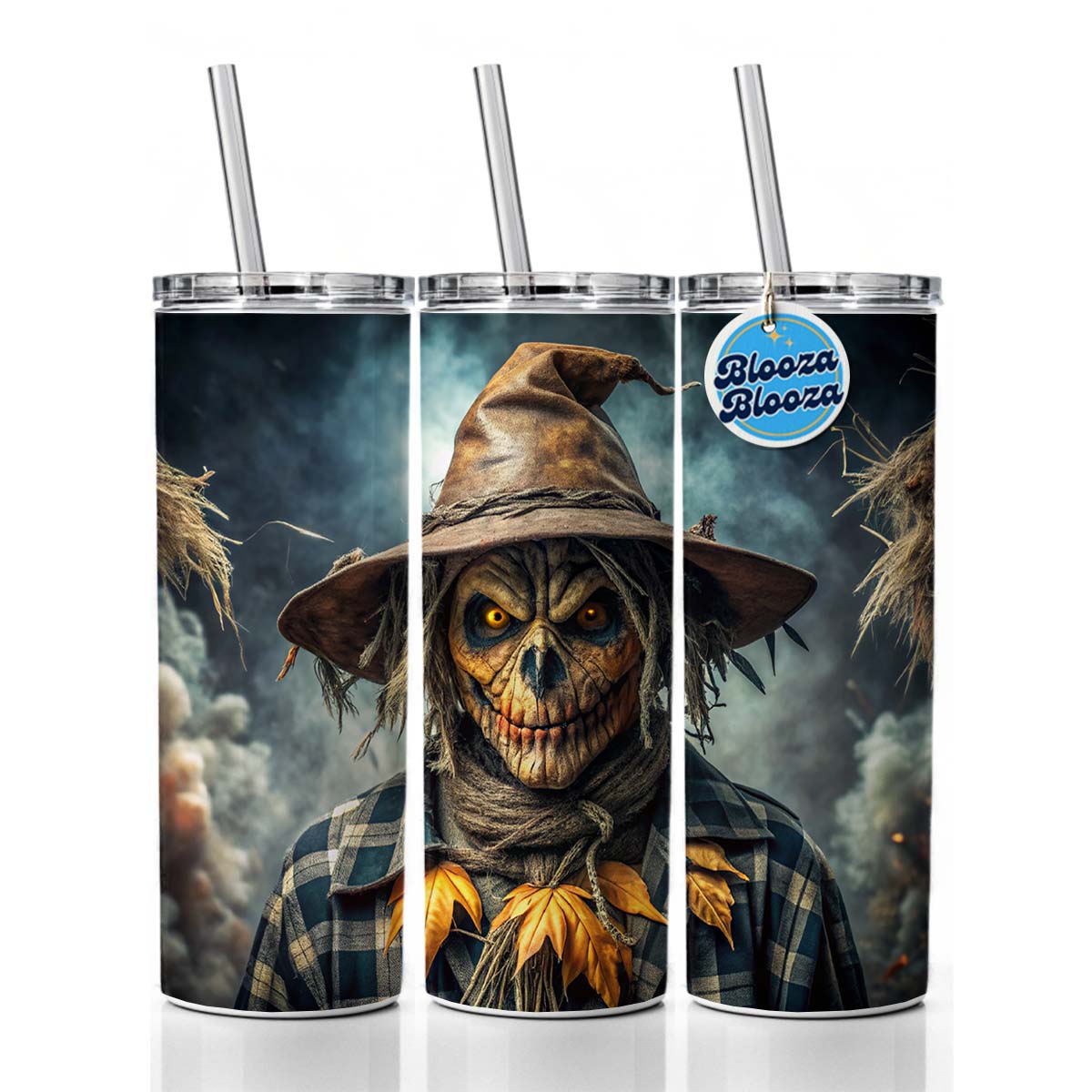 Scary Evil Scarecrow Black Watercolor Skinny Tumbler 20oz with Straw Insulated Water Bottle Gift