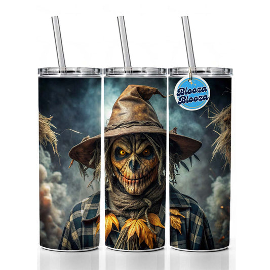 Scary Evil Scarecrow Black Watercolor Skinny Tumbler 20oz with Straw Insulated Water Bottle Gift
