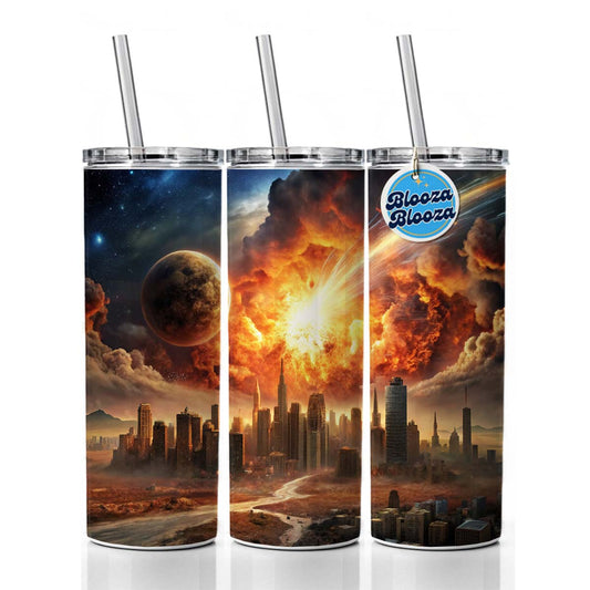 Sci-fi Doomsday End of the World Explosion Skinny Tumbler 20oz with Straw Insulated Water Bottle Gift