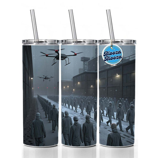 Sci-fi Futuristic Dystopian Society of Mindless Drones Skinny Tumbler 20oz with Straw Insulated Water Bottle Gift