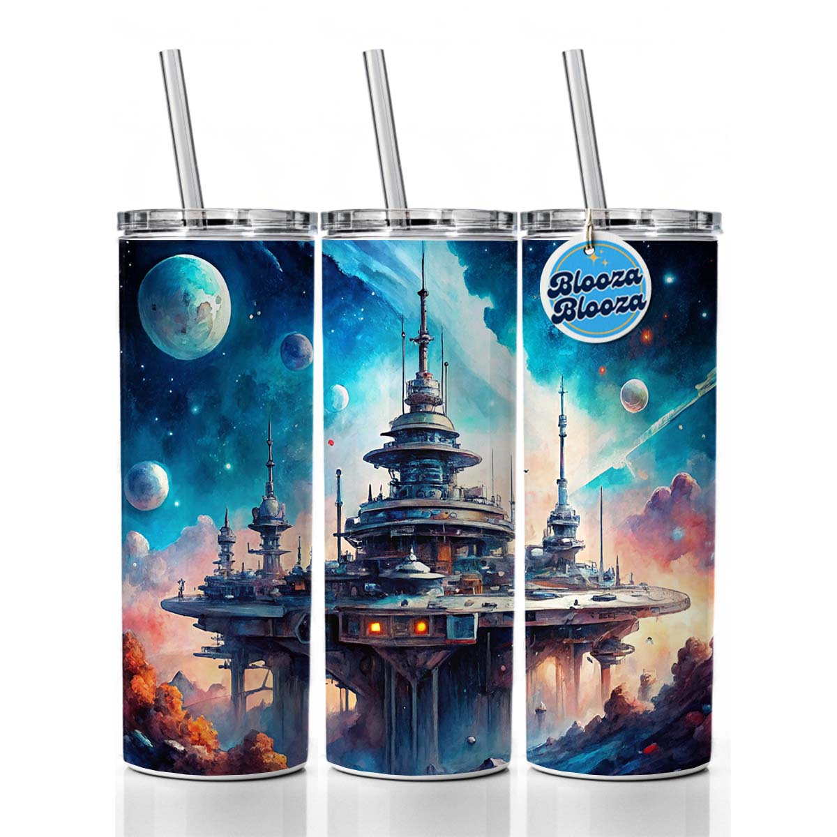Sci-fi Military Space Station Skinny Tumbler 20oz with Straw Insulated Water Bottle Gift
