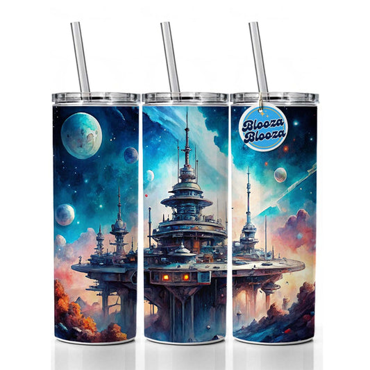Sci-fi Military Space Station Skinny Tumbler 20oz with Straw Insulated Water Bottle Gift