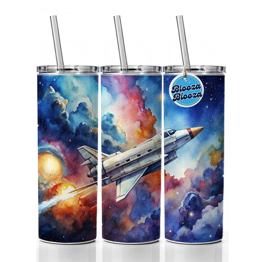 Sci-fi Military Transport Spaceship Watercolor Skinny Tumbler 20oz with Straw Insulated Water Bottle Gift