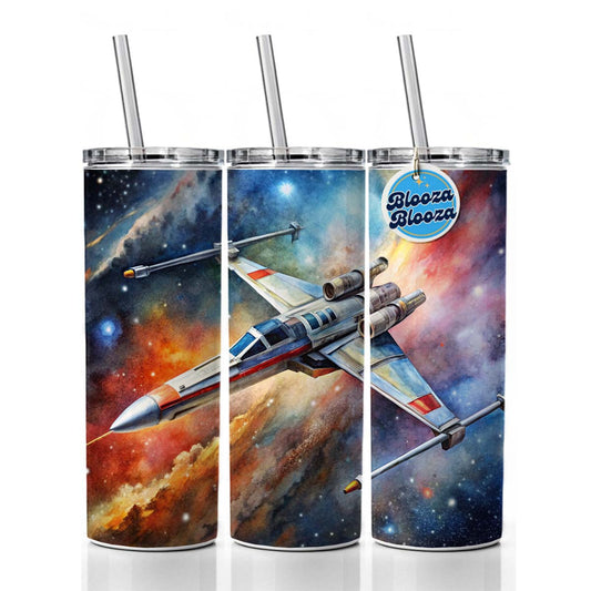 Sci-fi Space Starfighter Skinny Tumbler 20oz with Straw Insulated Water Bottle Gift