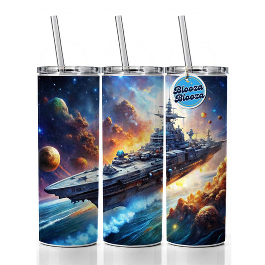 Sci-fi Space Warship Battleship Skinny Tumbler 20oz with Straw Insulated Water Bottle Gift