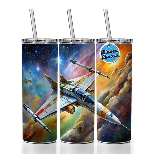 Sci-fi Starfighter Spaceship on Patrol Skinny Tumbler 20oz with Straw Insulated Water Bottle Gift