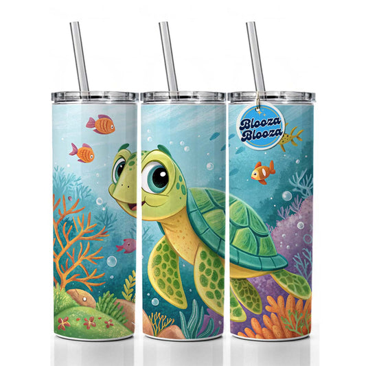 Sea Turtle Children's Illustration Style Skinny Tumbler 20oz with Straw Insulated Water Bottle Gift