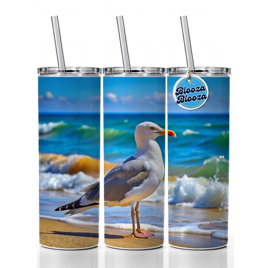 Seagull On Beach Skinny Tumbler 20oz with Straw Insulated Water Bottle Gift