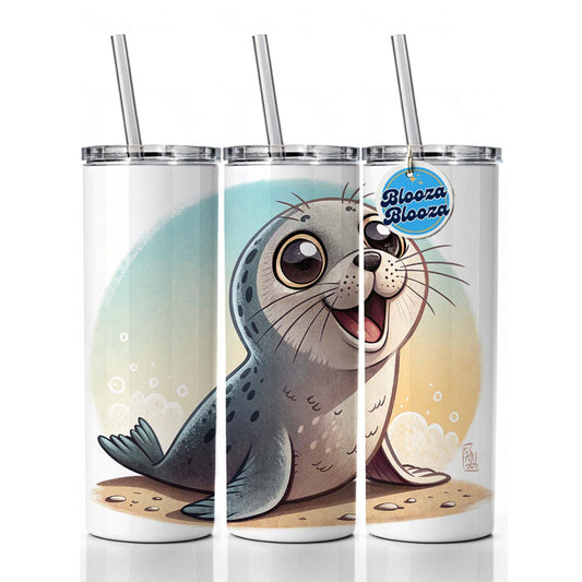 Seal Children's Illustration Style Skinny Tumbler 20oz with Straw Insulated Water Bottle Gift