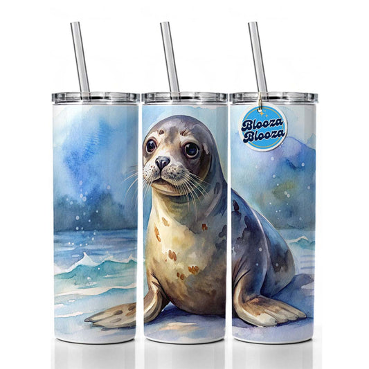 Seal Watercolor Skinny Tumbler 20oz with Straw Insulated Water Bottle Gift