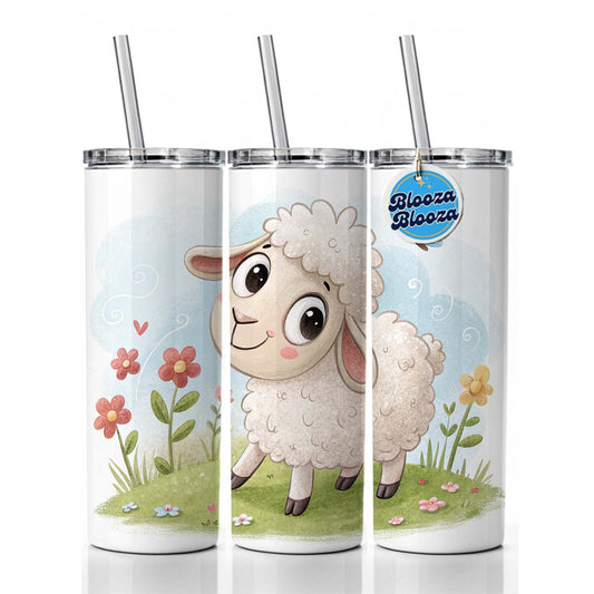 Sheep Lamb Children's Illustration Style Skinny Tumbler 20oz with Straw Insulated Water Bottle Gift