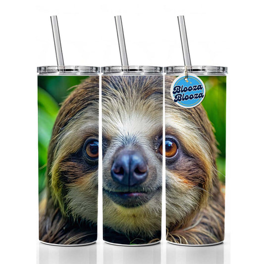 Sloth Face Skinny Tumbler 20oz with Straw Insulated Water Bottle Gift