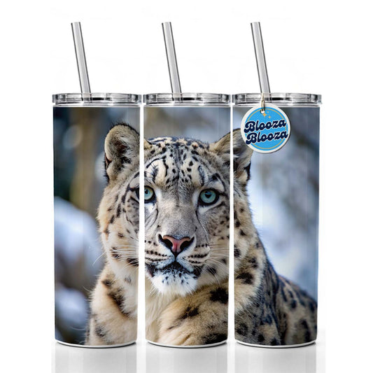 Snow Leopard Skinny Tumbler 20oz with Straw Insulated Water Bottle Gift