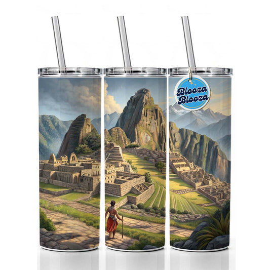 South American Inca Empire Skinny Tumbler 20oz with Straw Insulated Water Bottle Gift
