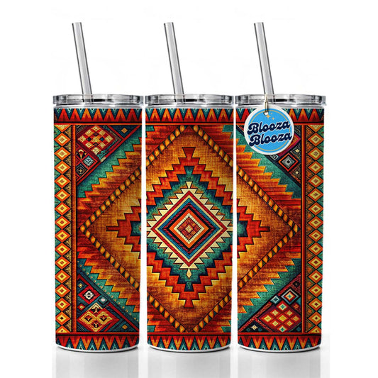Southwestern Tribal Pattern Design Skinny Tumbler 20oz with Straw Insulated Water Bottle Gift