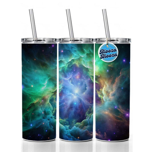 Space Galaxy Nebula Blue Purple Green Skinny Tumbler 20oz with Straw Insulated Water Bottle Gift