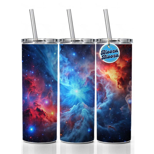 Space Galaxy Nebula Blue Red Skinny Tumbler 20oz with Straw Insulated Water Bottle Gift