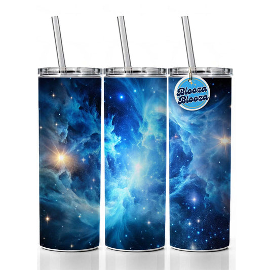 Space Galaxy Nebula Blue White Skinny Tumbler 20oz with Straw Insulated Water Bottle Gift