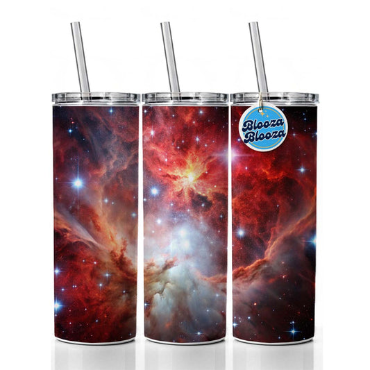 Space Galaxy Nebula Red White Skinny Tumbler 20oz with Straw Insulated Water Bottle Gift