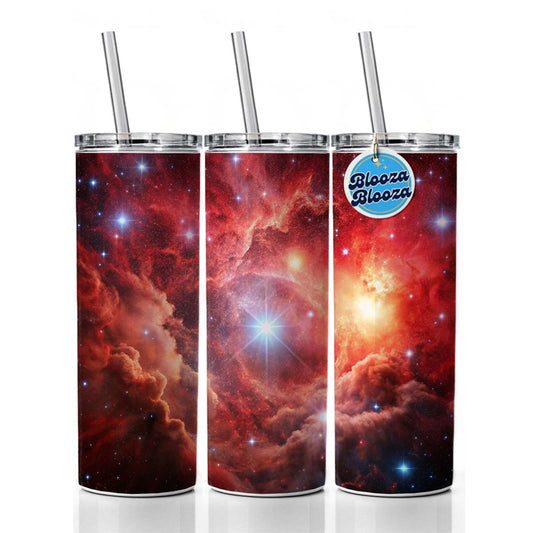 Space Galaxy Nebula Red Skinny Tumbler 20oz with Straw Insulated Water Bottle Gift