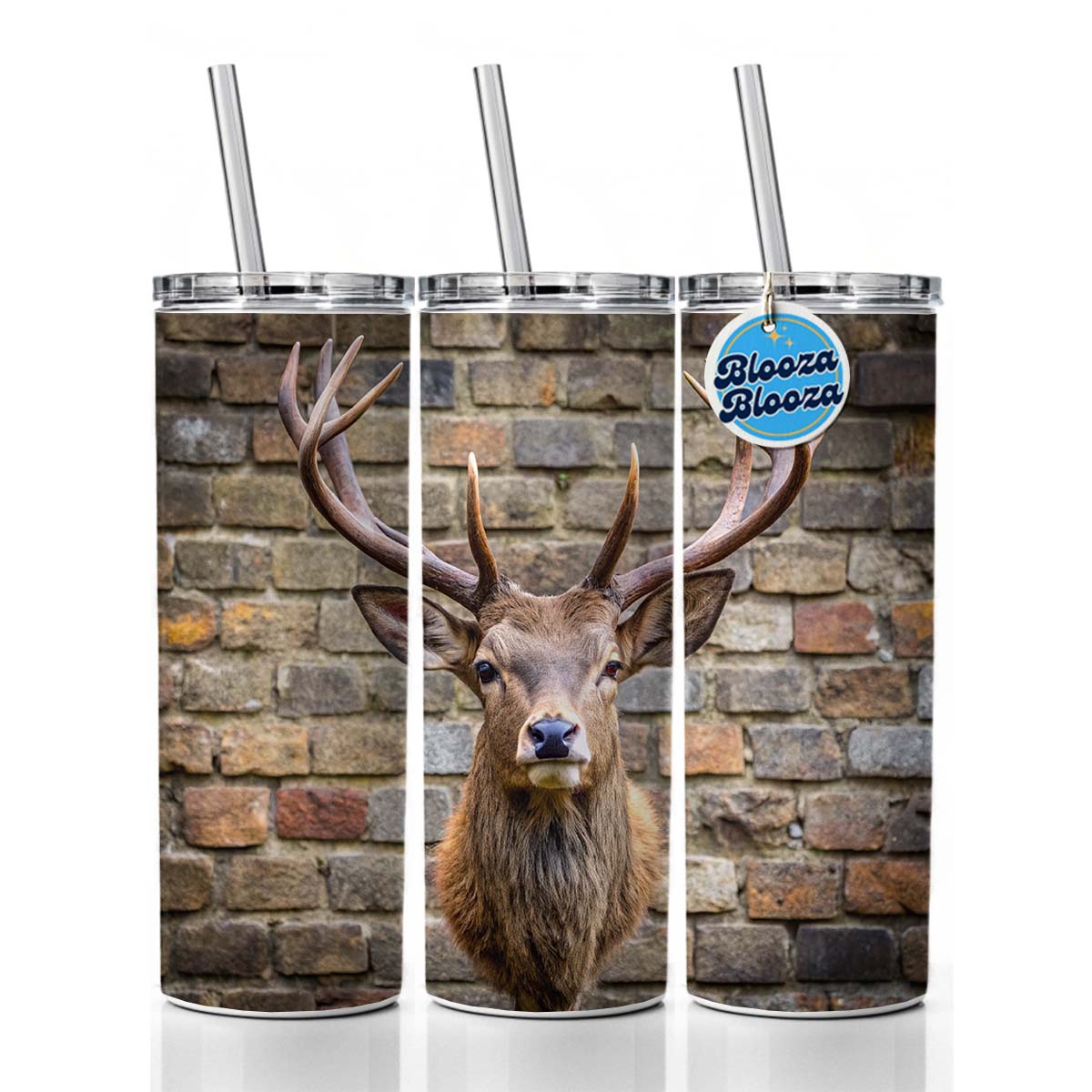 Stag's Head Mounted To Wall Skinny Tumbler 20oz with Straw Insulated Water Bottle Gift