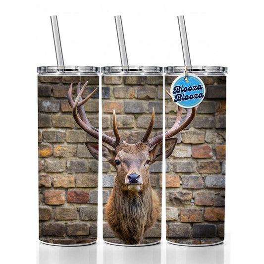 Stag's Head Mounted To Wall Skinny Tumbler 20oz with Straw Insulated Water Bottle Gift