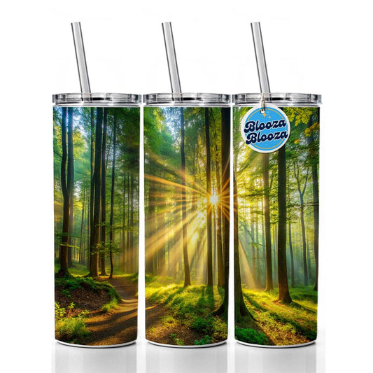 Sunlight Streaming Through Forest Trees Skinny Tumbler 20oz with Straw Insulated Water Bottle Gift