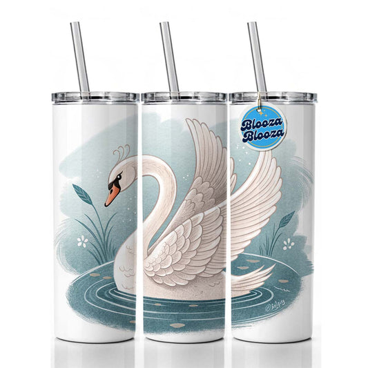 Swan Children's Illustration Style Skinny Tumbler 20oz with Straw Insulated Water Bottle Gift
