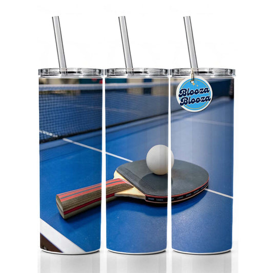 Table Tennis Ping Pong Paddle and Ball on Table Skinny Tumbler 20oz with Straw Insulated Water Bottle Gift