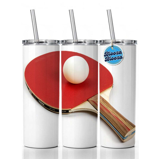 Table Tennis Ping Pong Paddle and Ball Skinny Tumbler 20oz with Straw Insulated Water Bottle Gift
