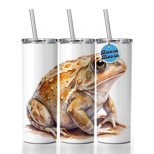 Tan Frog Watercolor Skinny Tumbler 20oz with Straw Insulated Water Bottle Gift