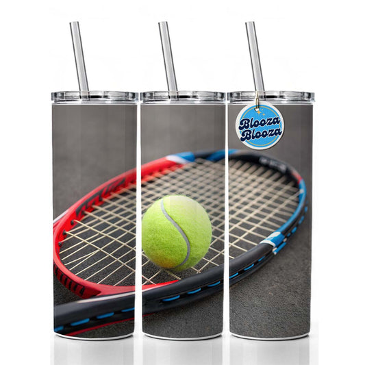 Tennis Racket and Ball Close-up Skinny Tumbler 20oz with Straw Insulated Water Bottle Gift