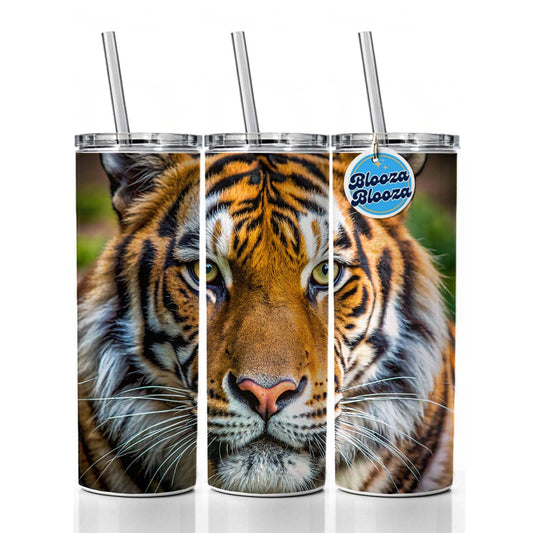 Tiger Face Skinny Tumbler 20oz with Straw Insulated Water Bottle Gift