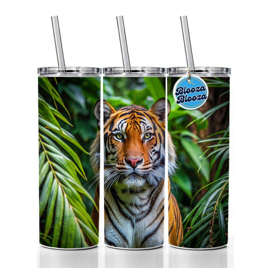 Tiger In The Jungle Skinny Tumbler 20oz with Straw Insulated Water Bottle Gift