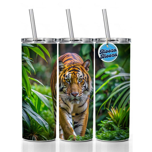 Tiger Stalking Prey In The Jungle Skinny Tumbler 20oz with Straw Insulated Water Bottle Gift