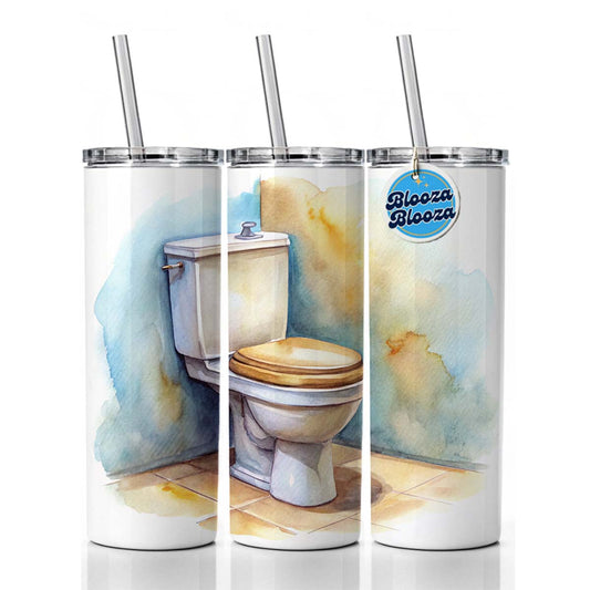 Toilet Watercolor Skinny Tumbler 20oz with Straw Insulated Water Bottle Gift