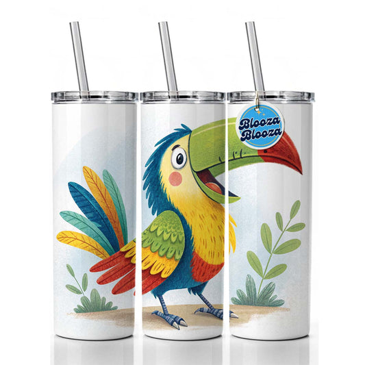 Toucan Bird Children's Illustration Style Skinny Tumbler 20oz with Straw Insulated Water Bottle Gift