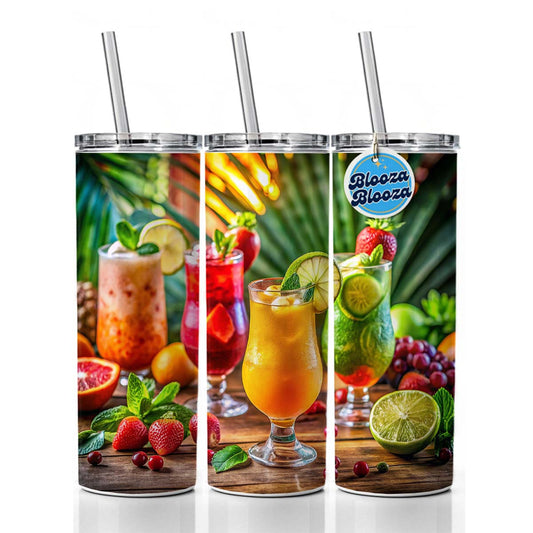 Tropical Colorful Fruity Drinks Skinny Tumbler 20oz with Straw Insulated Water Bottle Gift