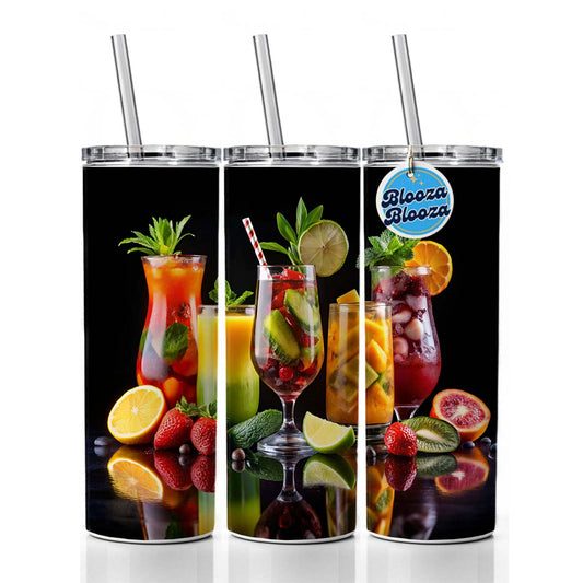 Tropical Fruity Drinks Skinny Tumbler 20oz with Straw Insulated Water Bottle Gift