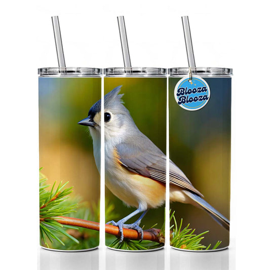 Tufted Titmouse Backyard Bird Skinny Tumbler 20oz with Straw Insulated Water Bottle Gift