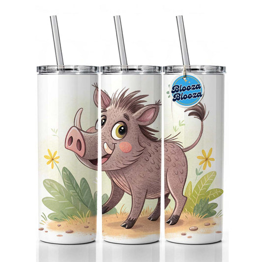 Warthog Children's Illustration Style Skinny Tumbler 20oz with Straw Insulated Water Bottle Gift