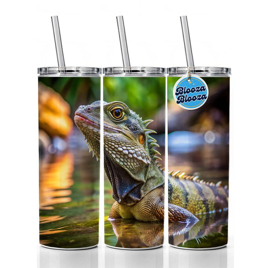 Water Dragon Lizard Reptile Skinny Tumbler 20oz with Straw Insulated Water Bottle Gift