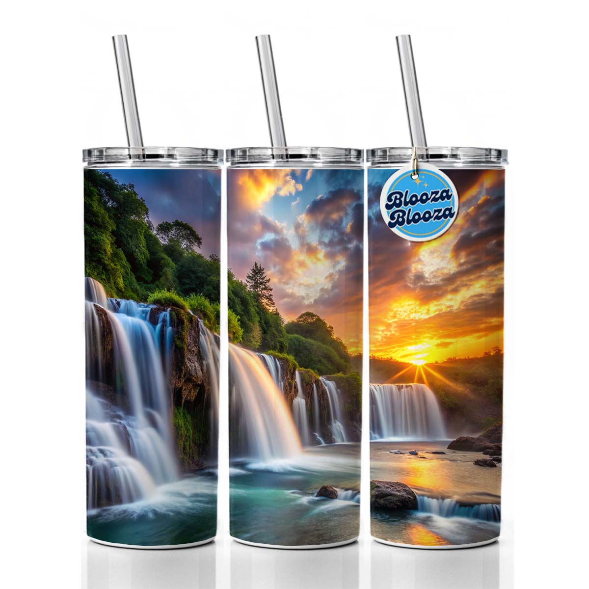 Waterfalls At Sunset Skinny Tumbler 20oz with Straw Insulated Water Bottle Gift