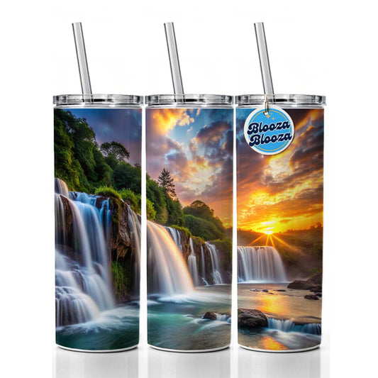 Waterfalls At Sunset Skinny Tumbler 20oz with Straw Insulated Water Bottle Gift