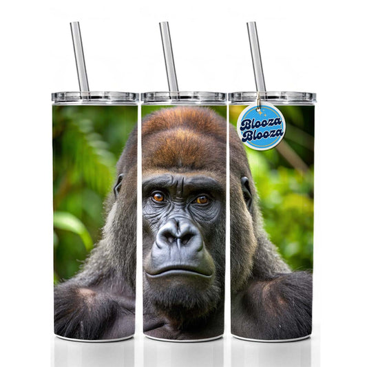 Western Gorilla Ape Skinny Tumbler 20oz with Straw Insulated Water Bottle Gift
