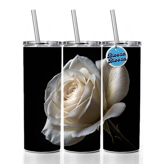 White Rose  Skinny Tumbler 20oz with Straw Insulated Water Bottle Gift
